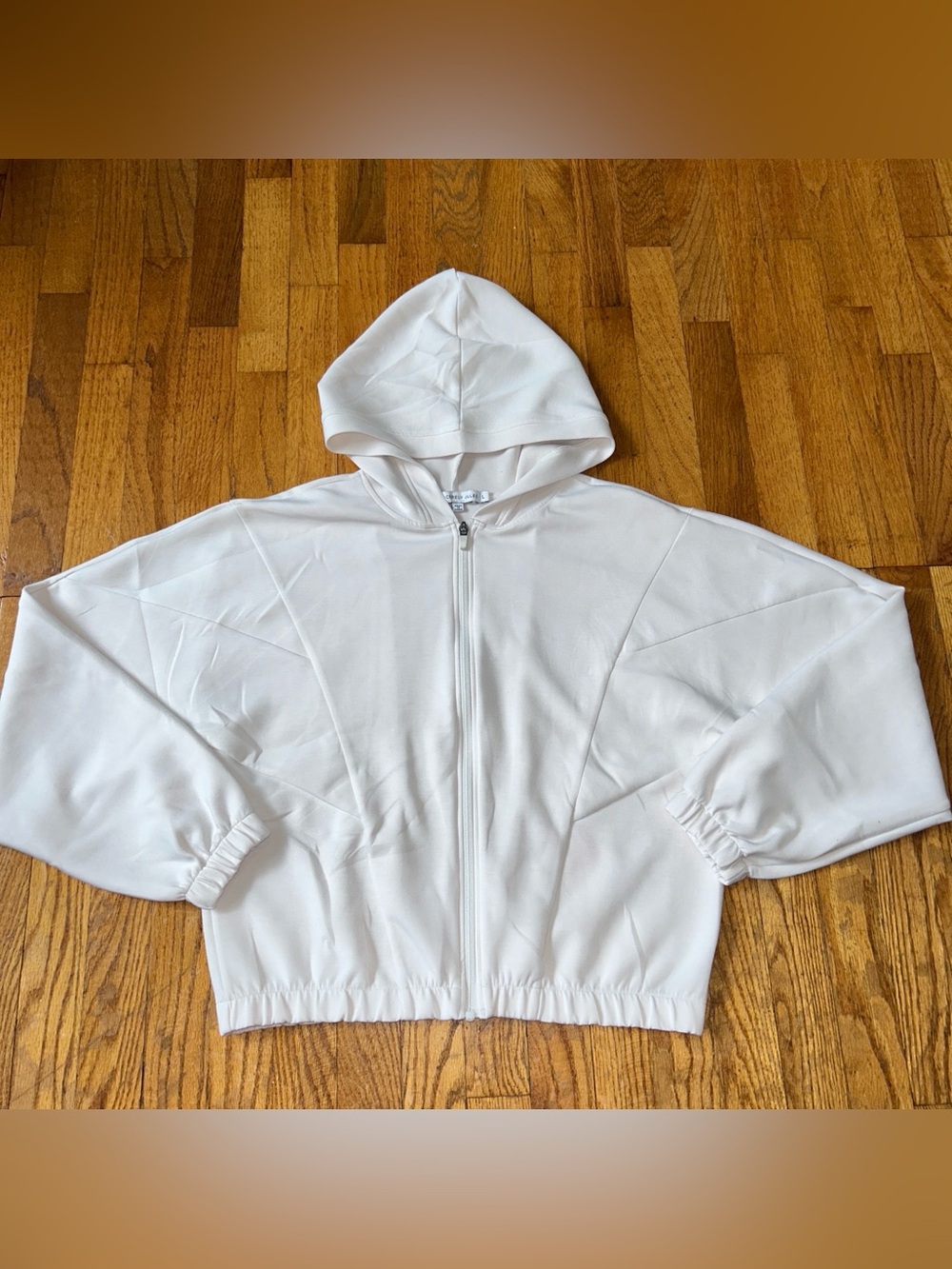 Sincerely Jules White Cropped Full Zip Activewear Hoodie Jacket - Size Large